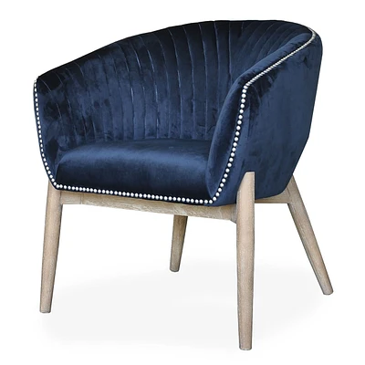 Fauteuil club bleu en velours « Nadia »