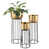 Thallo Gold Metal Floor Planters Set of 3