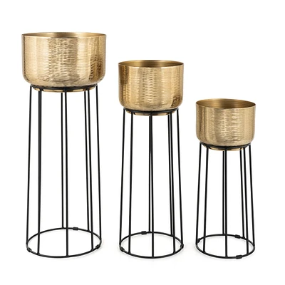 Thallo Gold Metal Floor Planters Set of 3