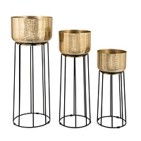 Thallo Gold Metal Floor Planters Set of 3