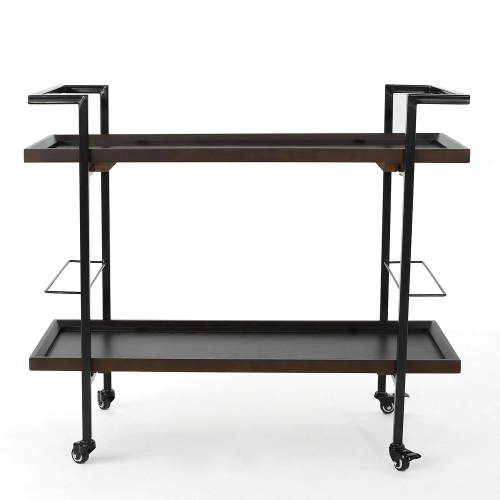 Modern Natural Wood Bar Cart with Rolling Casters