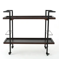 Modern Natural Wood Bar Cart with Rolling Casters