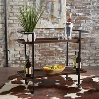 Modern Natural Wood Bar Cart with Rolling Casters