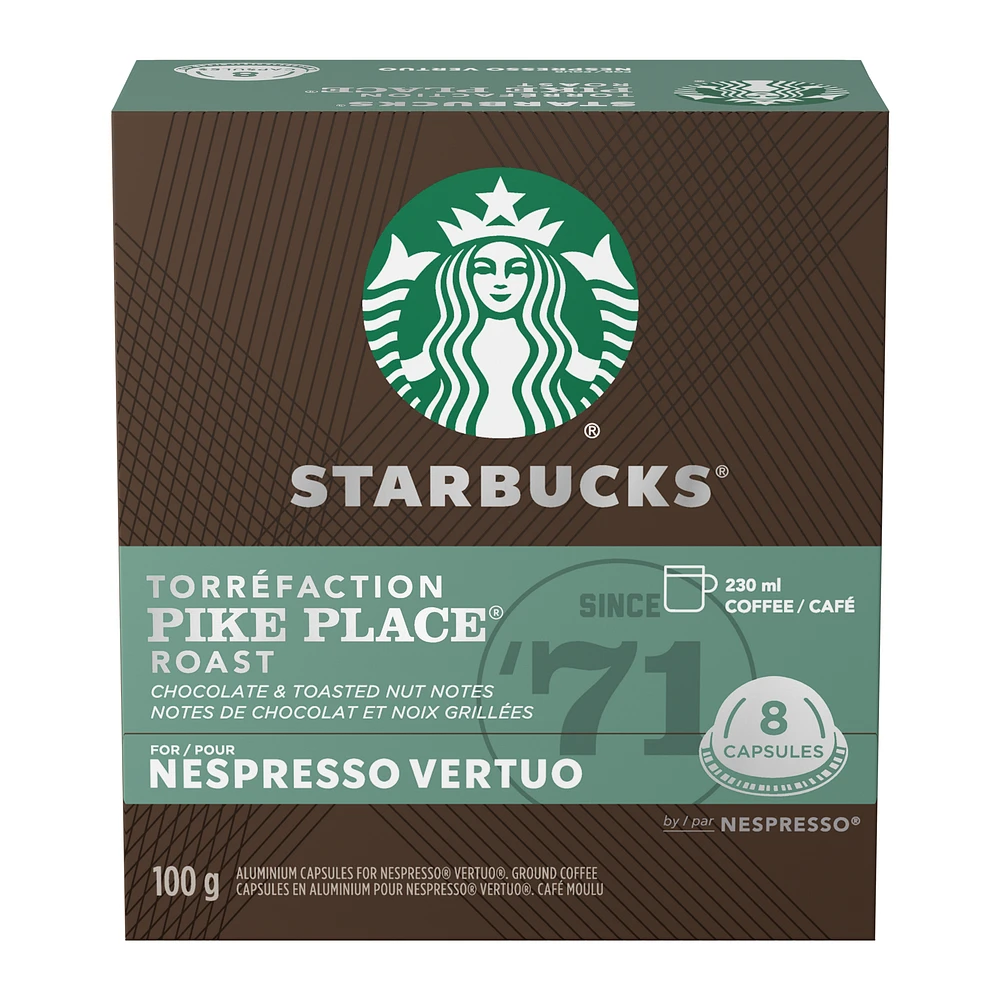 Capsules Starbucks® torréfaction Pike Place® pour Nespresso® Vertuo