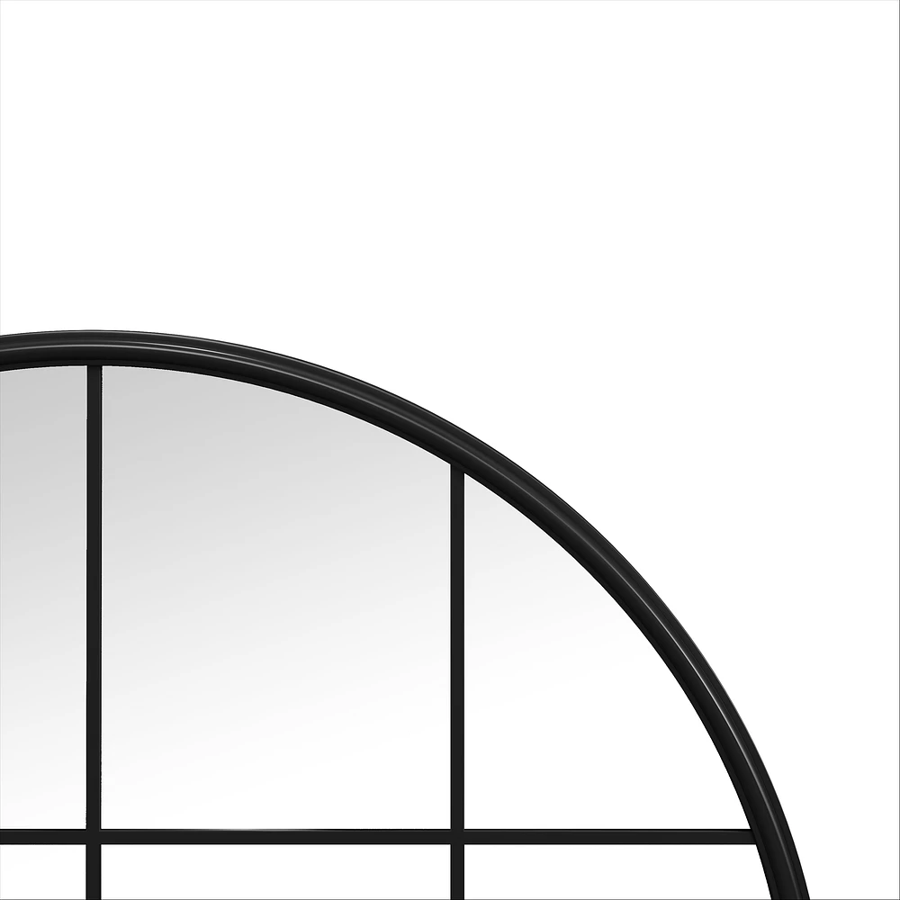 Louise Round Metal Mirror with Squares - Black