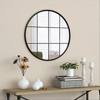 Louise Round Metal Mirror with Squares - Black