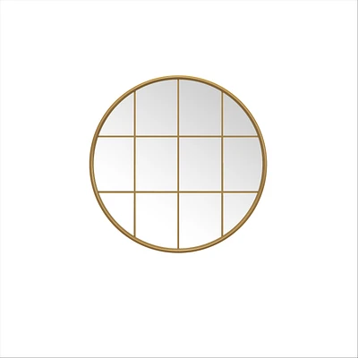 Louise Round Metal Mirror with Squares - Natural