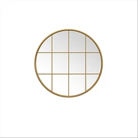 Louise Round Metal Mirror with Squares - Natural