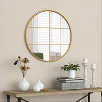 Louise Round Metal Mirror with Squares - Natural