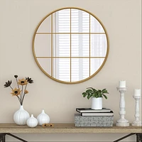 Louise Round Metal Mirror with Squares - Natural