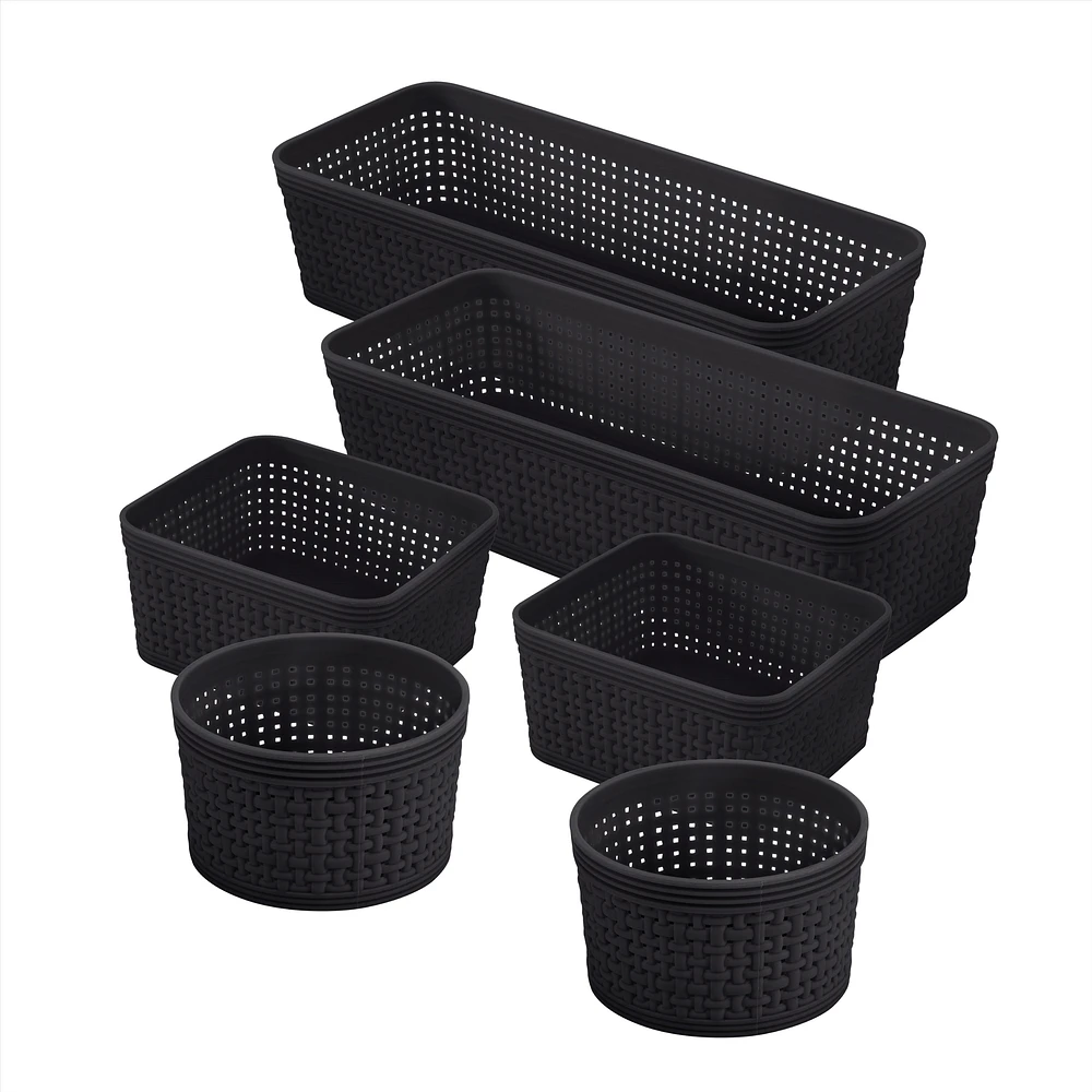 6-piece Weave Organizer Basket Set Plastic