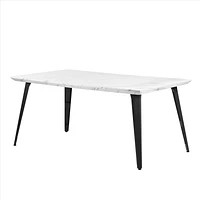 Marble Dining Set with Beige Swivel Chairs, Set of 5