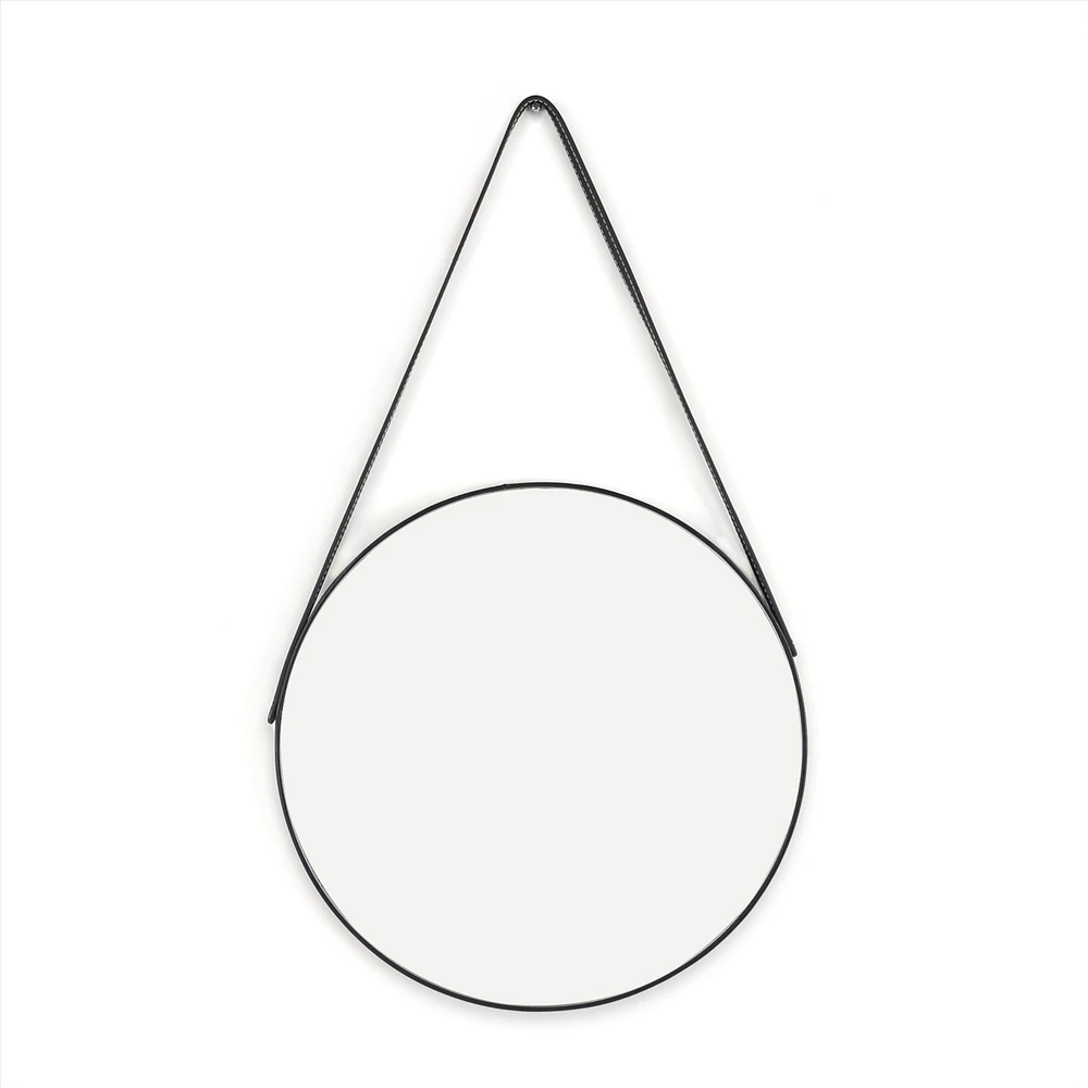 Tally Hanging Black Round Mirror - 15"