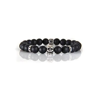 Luenzo Black Onyx and Silver Skull Bracelet