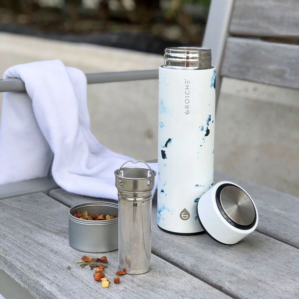 Grosche White Marble Chicago Stainless Steel Tea and Water Infuser Bottle