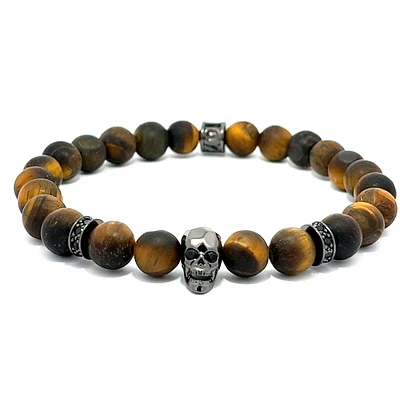 Luenzo Tiger Eye and Black Skull Bracelet