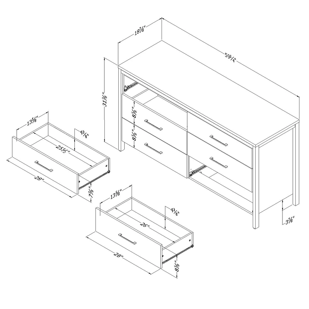 Commode double à 6 tiroirs Munich en chêne vieilli et noir mat par South Shore Furniture