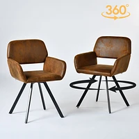 Maison Classique Chaises de salle à manger pivotantes à 360° rembourrées en daim, ensemble de 2 - Marron