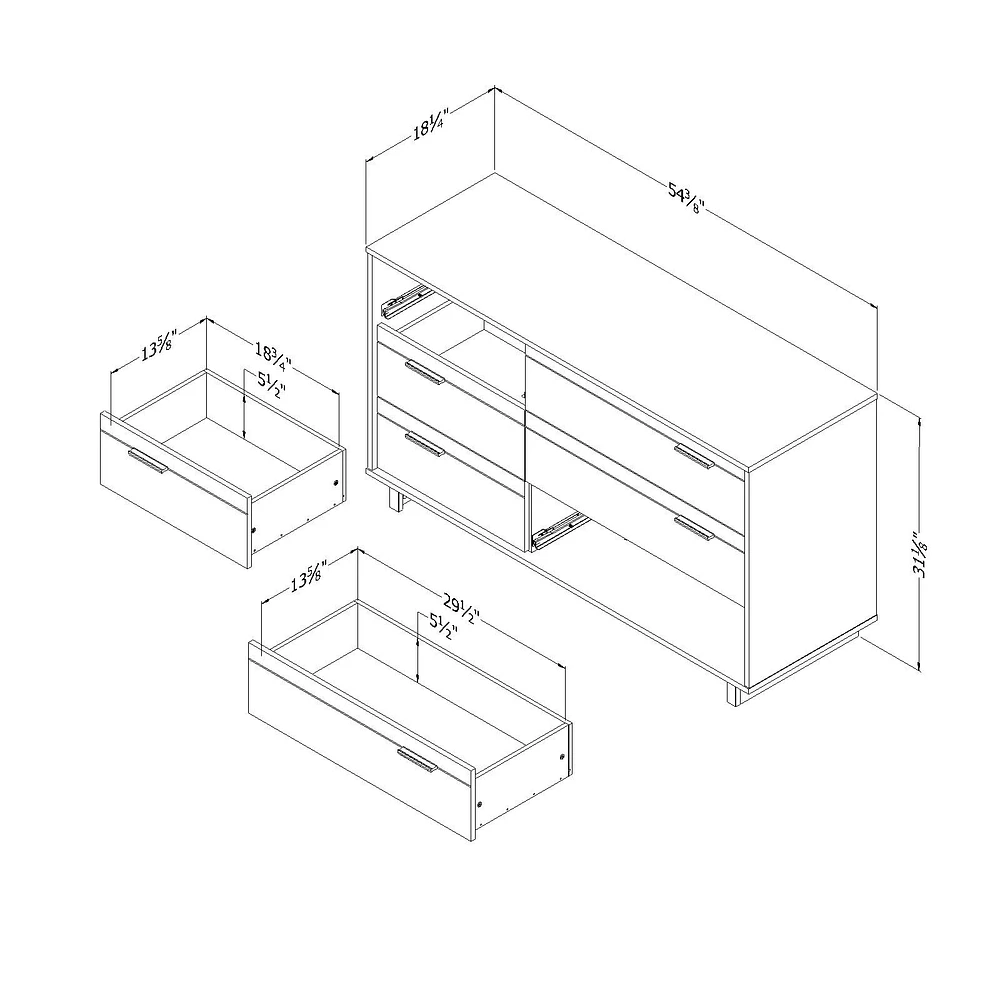 Commode double à 6 tiroirs Fynn en chêne rustique par South Shore Furniture