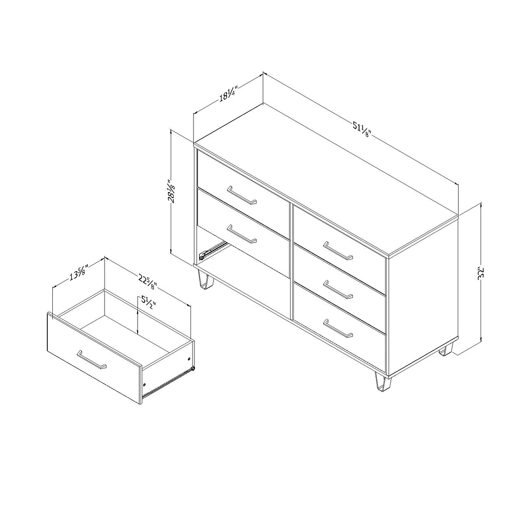 Arlen 6-Drawer Double Dresser in Weathered Oak by South Shore Furniture