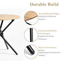 Modern 5-Piece Round Oak Dining Set with Beige Chairs