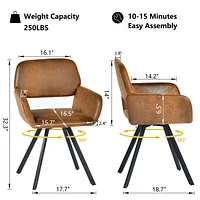 Maison Classique Chaises de salle à manger pivotantes à 360° rembourrées en daim, ensemble de 2 - Marron