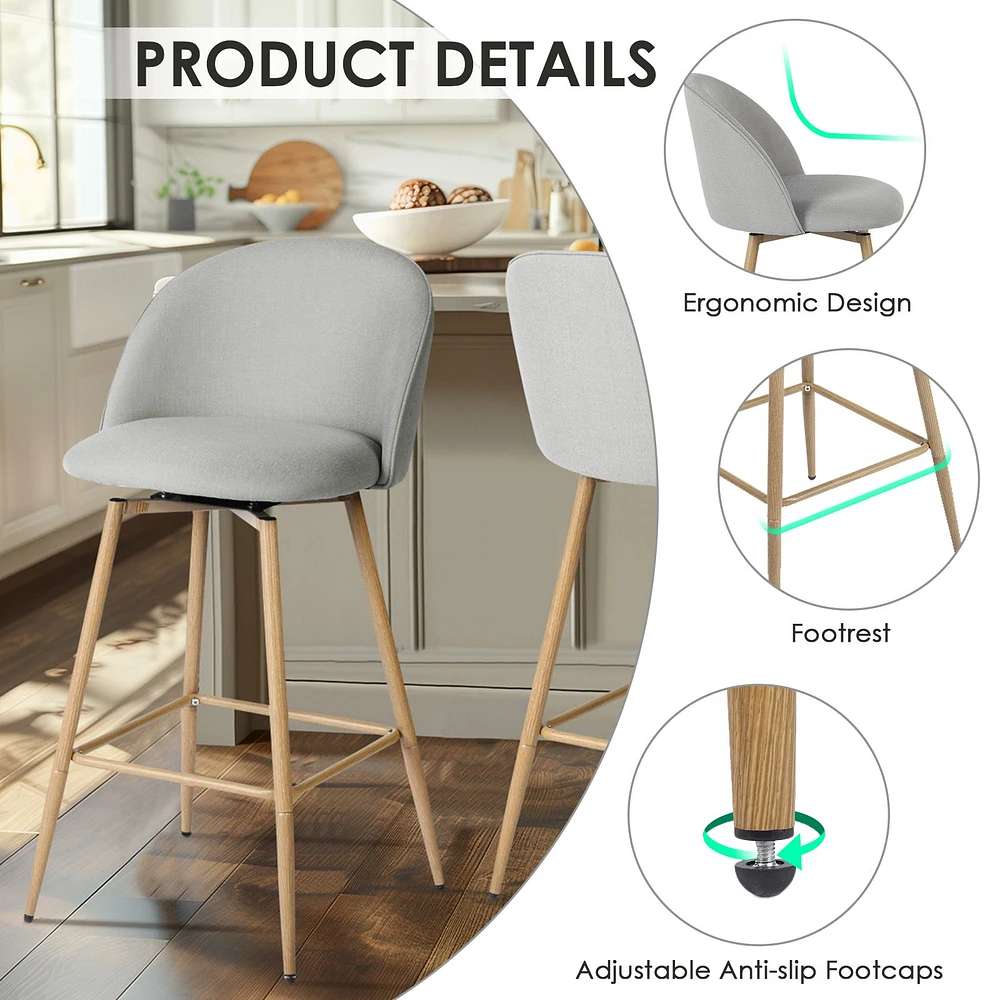 Ensemble de 2 tabourets de bar pivotants en tissu  - Gris