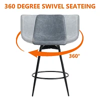 Set of 2 Grey Modern Swivel PU Leather Barstools