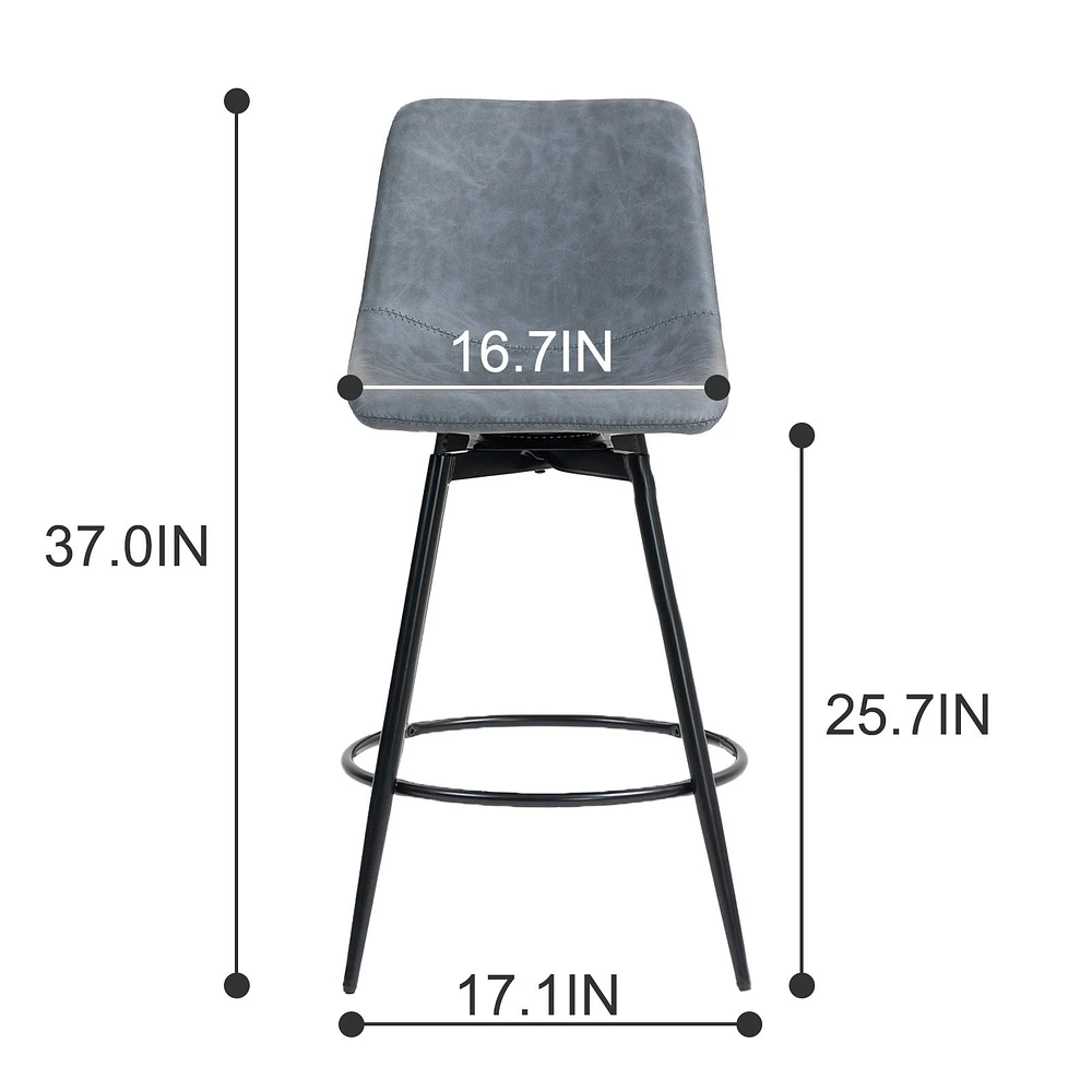 Set of 2 Grey Modern Swivel PU Leather Barstools