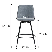 Set of 2 Grey Modern Swivel PU Leather Barstools