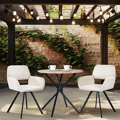 3-Piece Dining Set Oak Round Table With Beige Swivel Chairs by Maison Classique