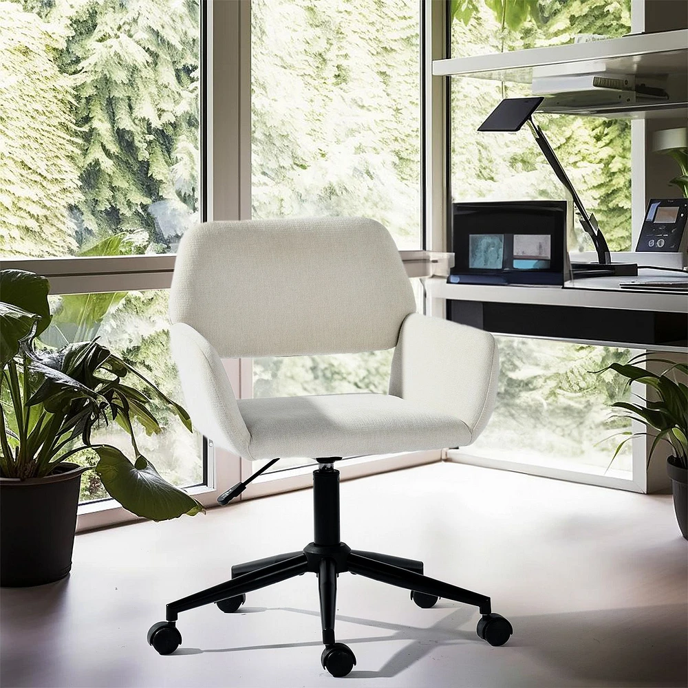 Adjustable Swivel Office Chair with Armrests in Beige Chenille Fabric by Maison Classique