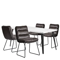 Ensemble de salle à manger en marbre avec chaises grises, ensemble de 5