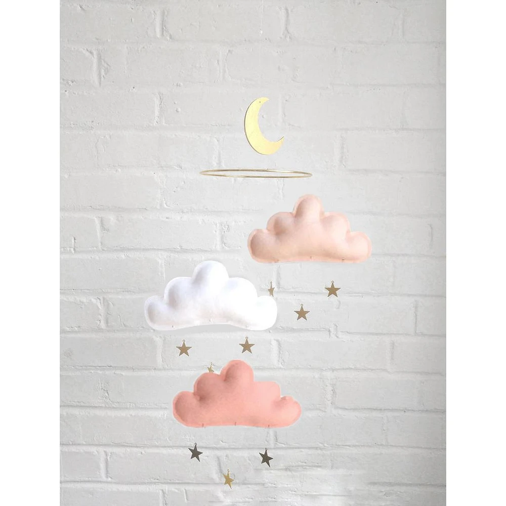 Cloud & Star Mobile -Peach, White & Blush