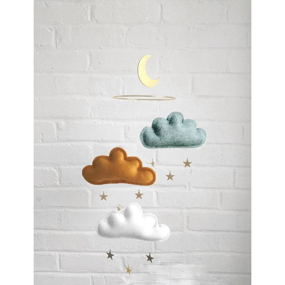 Cloud & Star Mobile - Green, Ocher & White