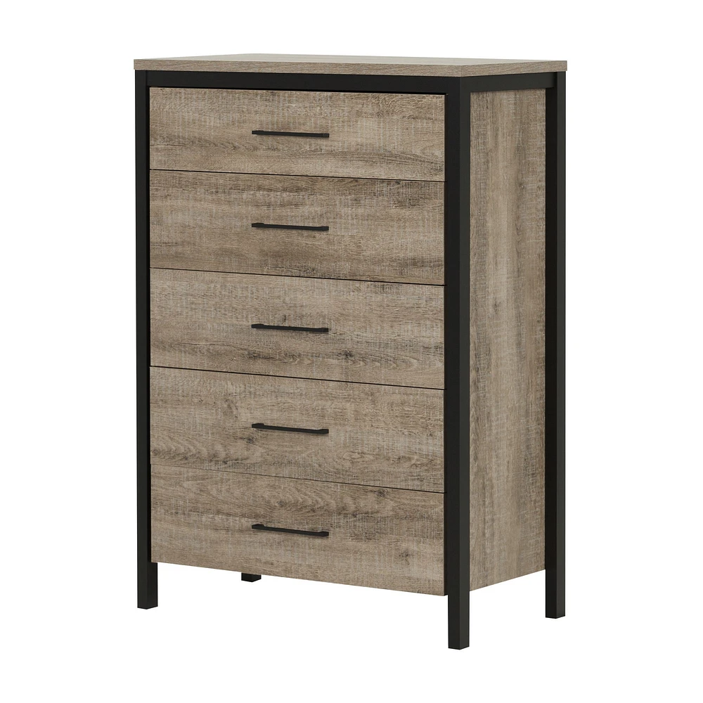 Munich 5-Drawer Chest Dresser Weathered Oak and Matte Black by South Shore Furniture