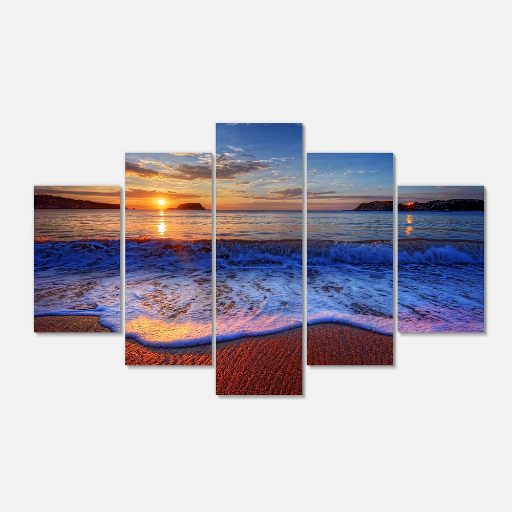 Blue Waves on Sandy Beach Canvas Wall Art - 4-5 Panels