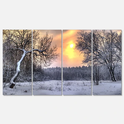 Winter Landscape with Yellow Sun  Canvas Wall Art