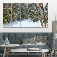 Snowy Road the Forest  Canvas Wall Art