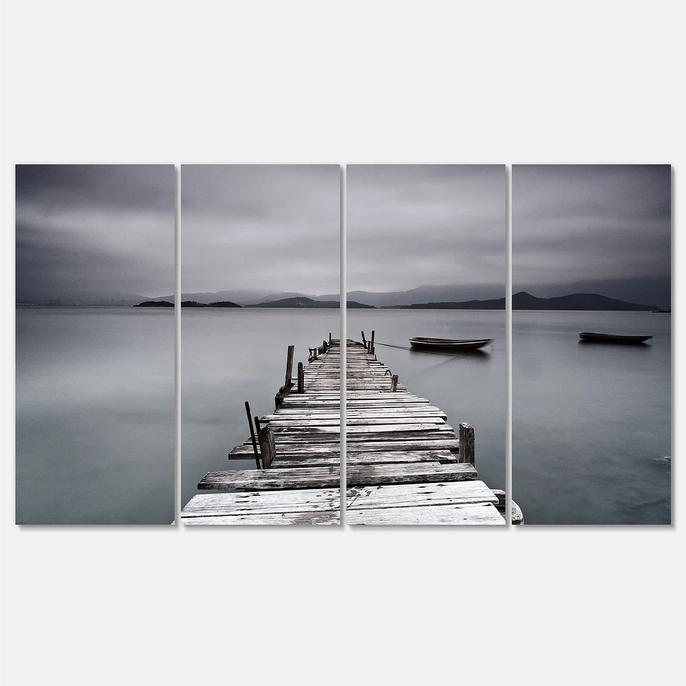 Pier and Boats at Seashore 4 Canvas Wall Art