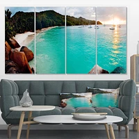 Tropical Beach with Blue Waters Canvas Wall Art - 4 Panels