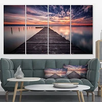 Colorful Sunset Over Lake Canvas Wall Art - 4 Panels