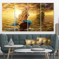 Sea Mermaid with Ghost Ship Canvas Wall Art Panels