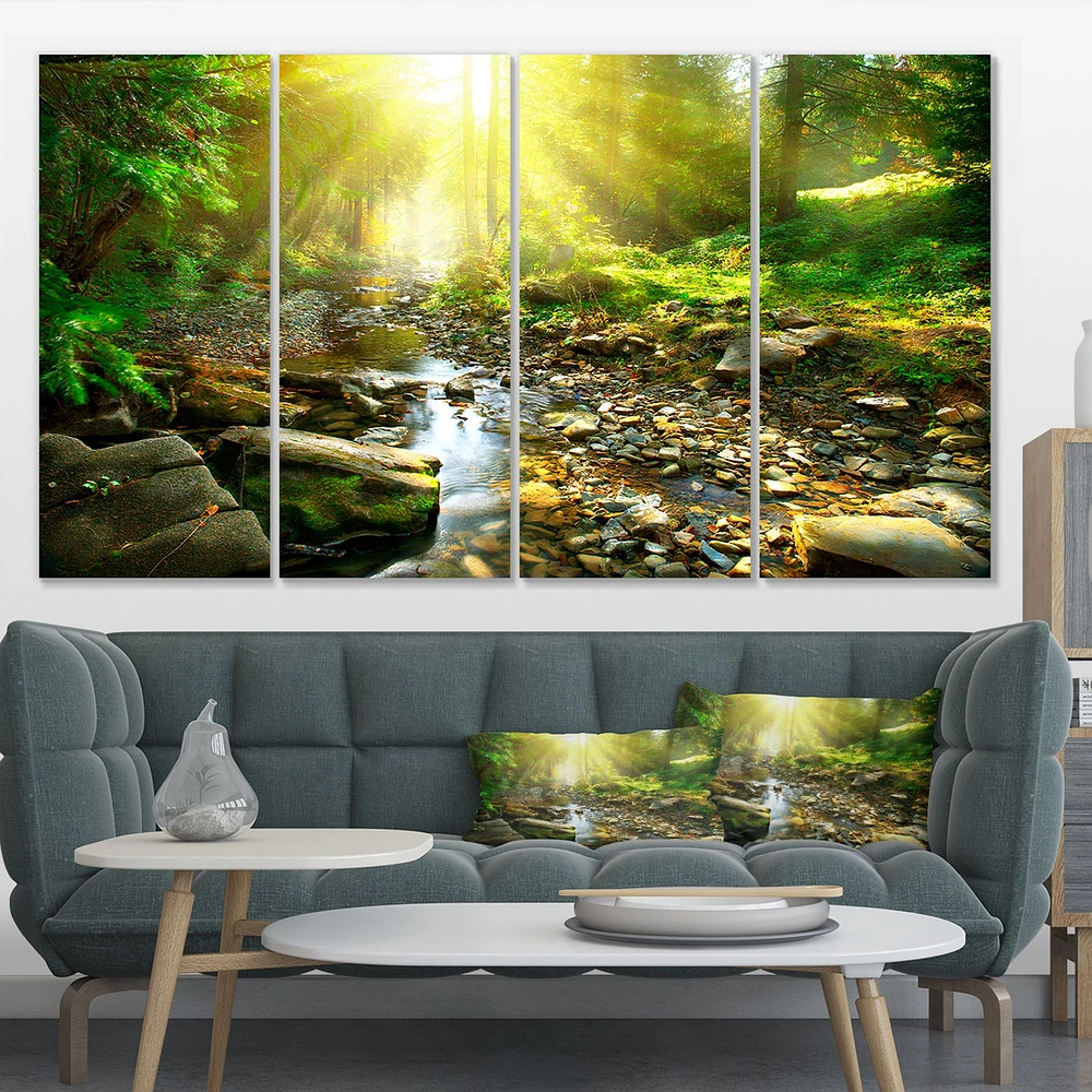 Mountain Stream Forest  Canvas Wall Art