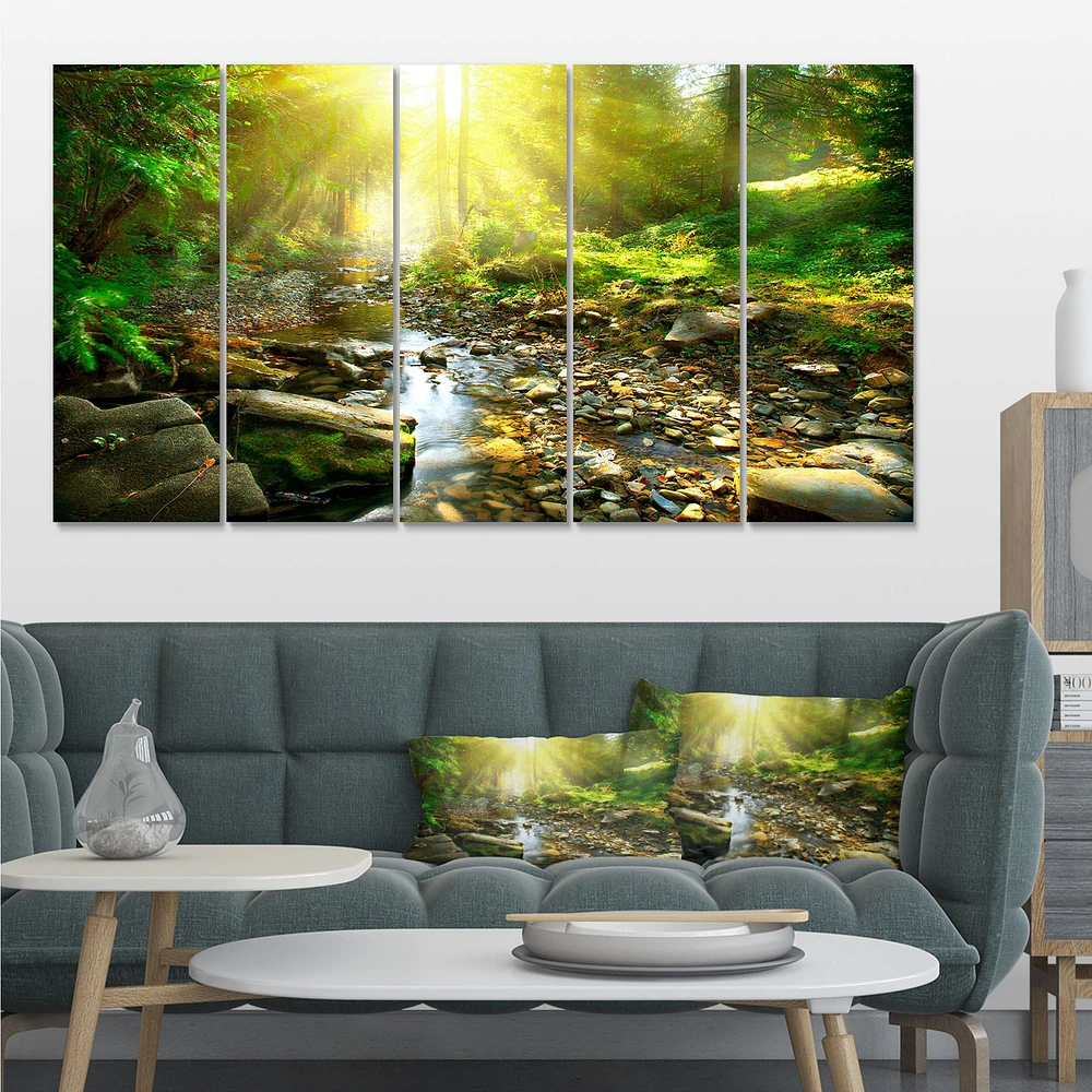 Mountain Stream Forest  Canvas Wall Art