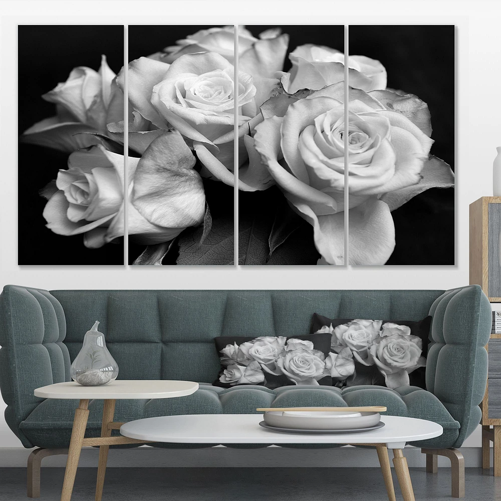 Bunch of Roses Black and White Canvas Art Print Panels