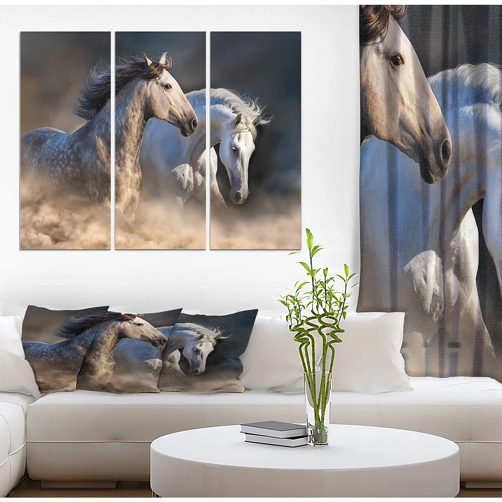 Horses run in dust Canvas Wall Art - 3 Panels