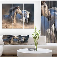 Horses run in dust Canvas Wall Art - 3 Panels