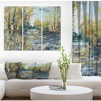 Rocky River in the Forest Canvas Wall Art - 3 Panels