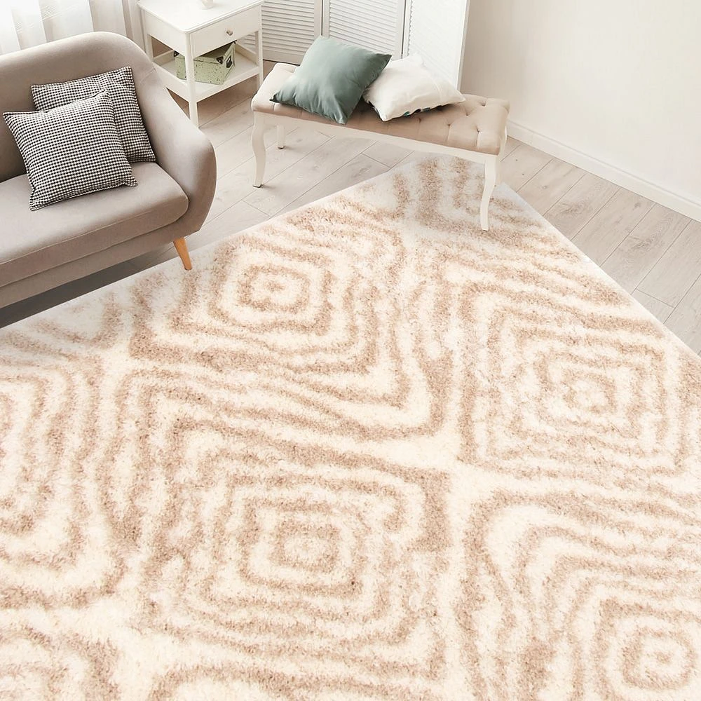 Abstract Ivory & Tan Rug - 79" x 114"